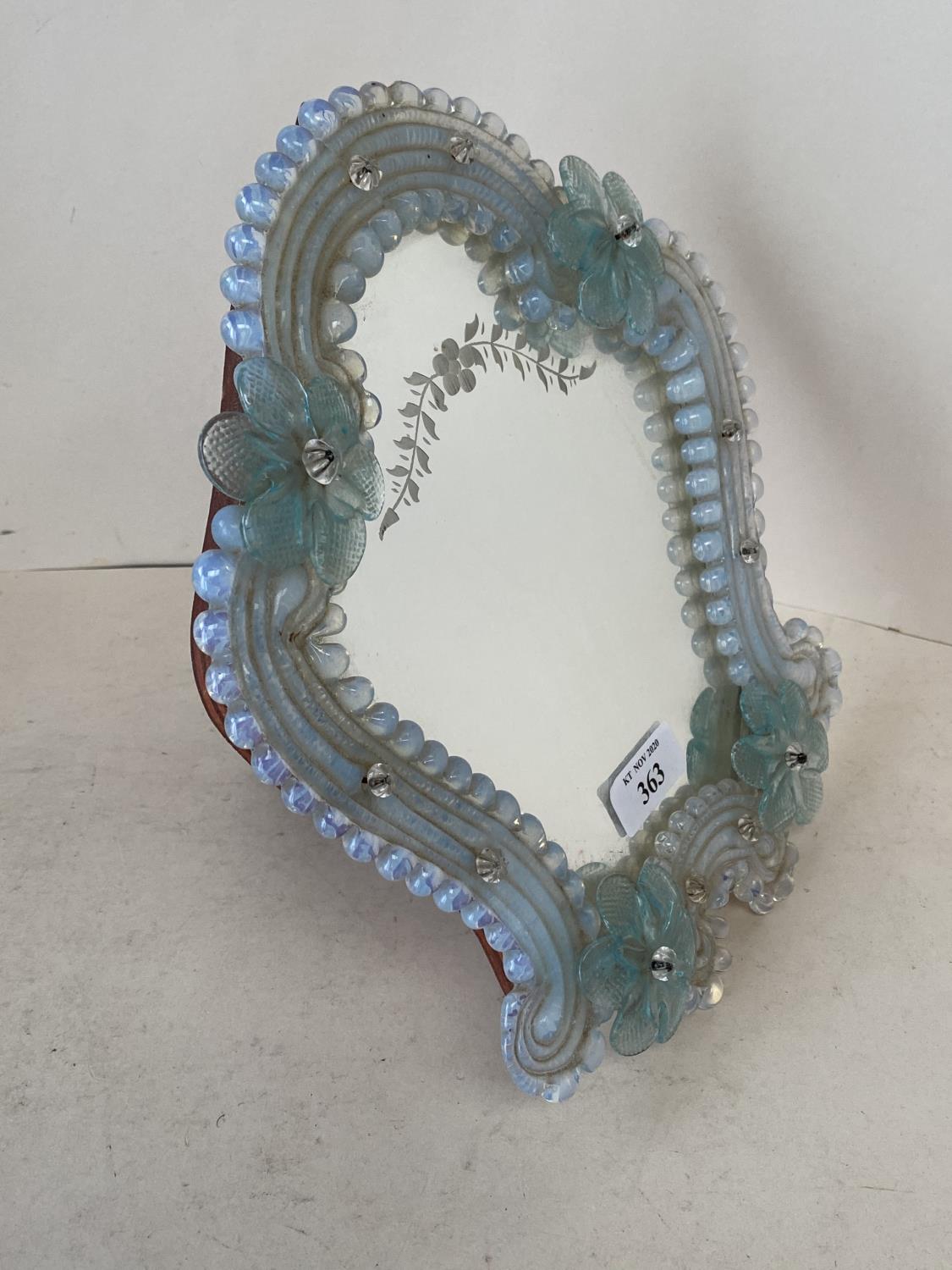 Small Venetian glass shield shape standing dressing table mirror, 26cmH - Image 10 of 10