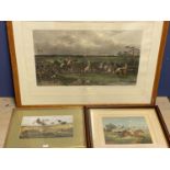 Framed and glazed coloured engraving of "The First Flight" engraved by W Summers after A W Neville