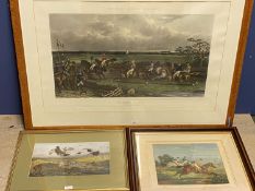 Framed and glazed coloured engraving of "The First Flight" engraved by W Summers after A W Neville
