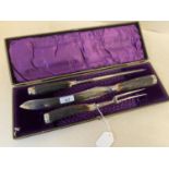 Cased Antler handled 3 piece carving set by Joseph Elliot & Sons cutlers Sheffield.