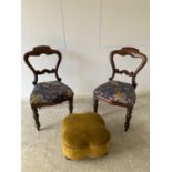 Pair of Victorian carved walnut dining chairs, a pair of camel back dining chairs, William IV