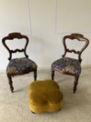 Pair of Victorian carved walnut dining chairs, a pair of camel back dining chairs, William IV