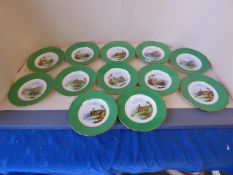 Copelands Spode, set of 12 dessert plates, depicting castles and abbeys
