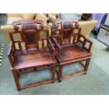 Pair of modern Chinese hardwood solid seat open armchairs 61 cm w