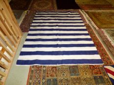 Modern blue and white wide stripe Conran cotton rug 230 x 170 Good Condition small dirt mark