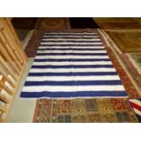 Modern blue and white wide stripe Conran cotton rug 230 x 170 Good Condition small dirt mark