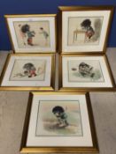 Florence Upton 1896, Set of five framed nursery prints of Gollies, Soldiers and Pendells