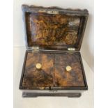 19th century faux burr walnut tea caddy of small proportions 17cm wide