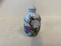 (Qing Dynasty) beautifully decorated porcelain snuff bottle, flowers and exotic birds 8cmH