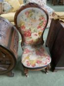 Victorian mahogany show frame nursing chair, upholstered in needlepoint, 104cmH