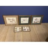 Peter Biegel, 3 framed & glazed pencil and watercolour drawings, "Jumpers at the Start", "Derby