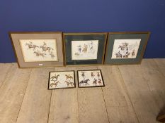 Peter Biegel, 3 framed & glazed pencil and watercolour drawings, "Jumpers at the Start", "Derby