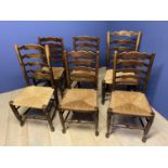 Set of 4 rush seat North Country elm ladder back dining chairs circa 1880 and 2 almost identical (
