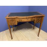 Ladies inlaid mahogany writing table with 5 drawers and green leather top, 91cmW x 50cmD