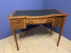 Ladies inlaid mahogany writing table with 5 drawers and green leather top, 91cmW x 50cmD