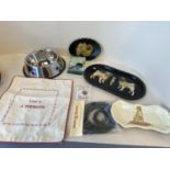 Dog items: dog bowl, cushion cover, lead , decorative trays etc