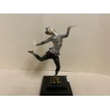 Art Deco bronze and ivorine dancer, 22cmH, Condition - ok, some minor old wear to paint work