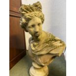 Weathered lifestyle bust of classical style lady, 73cmH. Purchaser Please note, Professional