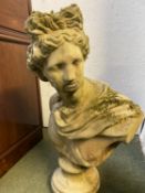 Weathered lifestyle bust of classical style lady, 73cmH. Purchaser Please note, Professional