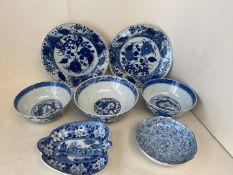 Qty of Blue & White china to include a qty of porcelain plates and dishes to include . Delft, pair