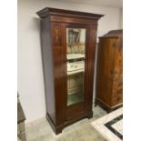 Edwardian mahogany and inlaid single door, wardrobe, with central bevelled mirror, with internal