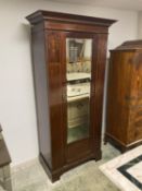 Edwardian mahogany and inlaid single door, wardrobe, with central bevelled mirror, with internal
