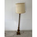 A gilded and painted reeded column standard lamp, shabby chic, with lamp shade, condition -