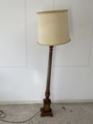 A gilded and painted reeded column standard lamp, shabby chic, with lamp shade, condition -