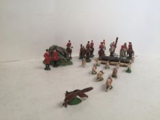 Models of fox, hounds & huntsman and some drums CONDITION: some damage