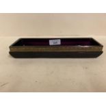 Moser purple glass oblong pen tray, the body with relief decoration, signature to base, 24cmL,