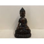 Gilded bronze seated Buddha, 18cm H
