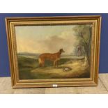 W H Davis, Oil on Canvas, "Lurcher & horses", signed and dated 1839, 44 x 60xm, condition - crazing,