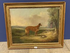 W H Davis, Oil on Canvas, "Lurcher & horses", signed and dated 1839, 44 x 60xm, condition - crazing,