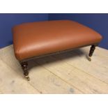 Good quality (Duresta ) double stool upholster in brown leather supported by turned legs and brass