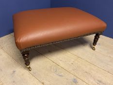 Good quality (Duresta ) double stool upholster in brown leather supported by turned legs and brass