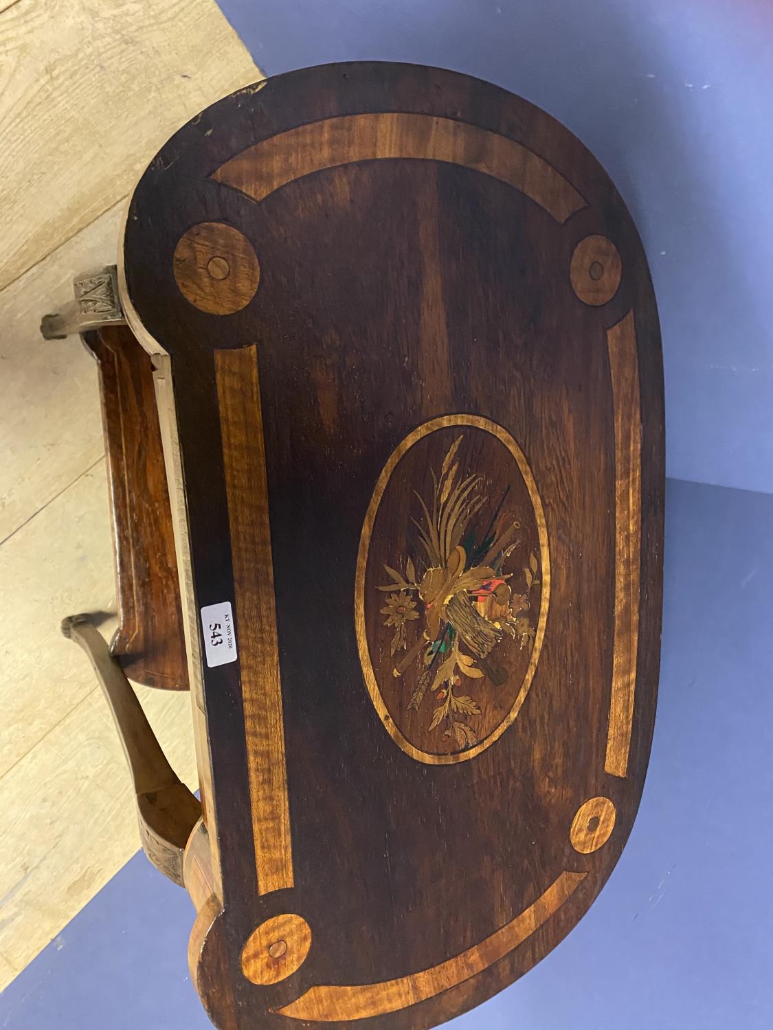 C19th inlaid marquetry two tier kidney shape side table with drawer and under shelf - Image 4 of 8