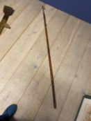 Vintage iron crook with slender turned beech handle/staff