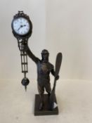 Mystery clock, supported by a pilot holding a propellor, 38cmH, Condition is ok
