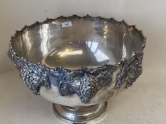 Good quality large 19th century silver plated punch bowl decorated in relief and fruiting vines