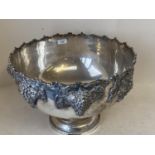 Good quality large 19th century silver plated punch bowl decorated in relief and fruiting vines