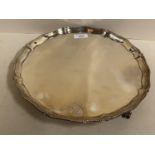 Hallmarked silver circular salver on 3 feet, with gadrooned and beaded edge, 30cmDiam, London