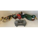 Qty of modern china to include ducks, novelty tea pots & old metal desk ink stand