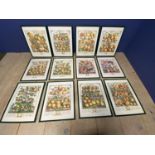 A set of 12 modern coloured fruit prints depicting the twelve months reproduced from the