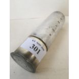 Hallmarked silver cased spirit hip flask modelled as a shot gun cartridge 11.5 cm L