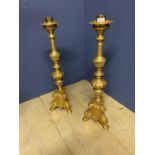 Pair of gilded prickett candle stands, 60cmH