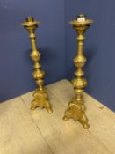 Pair of gilded prickett candle stands, 60cmH
