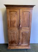 A good quality, heavy, Continental teak cupboard, opening to reveal shelves178cmH x 106cm W x 47cmD