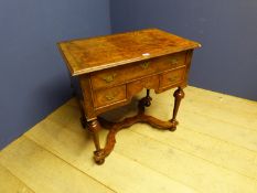 18th century walnut lowboy, comprising of one long over two short drawers supported by an x frame