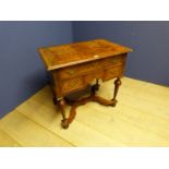 18th century walnut lowboy, comprising of one long over two short drawers supported by an x frame