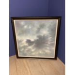 Contemporary painting of a cloud scene, framed 87 x 87, signed